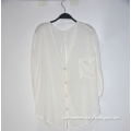 Ladies' Dyed White Silk Chiffon Blouses With Pockets
